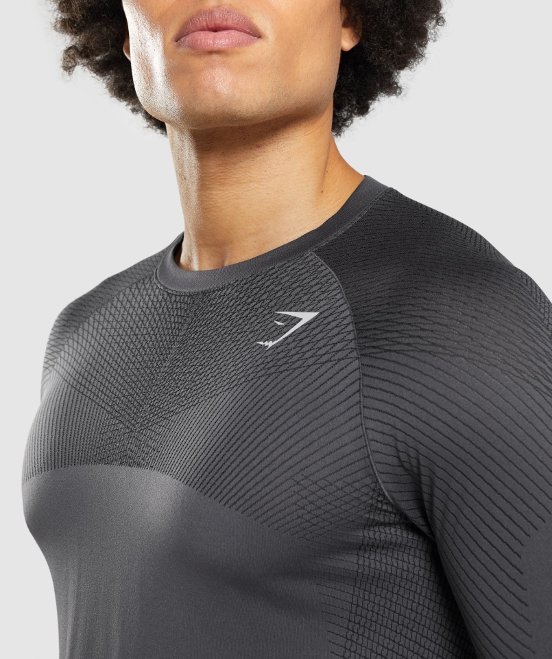 Gymshark Apex Bezszwowa Koszulka Z Długim Rękawem Onyks Szaro-czarna