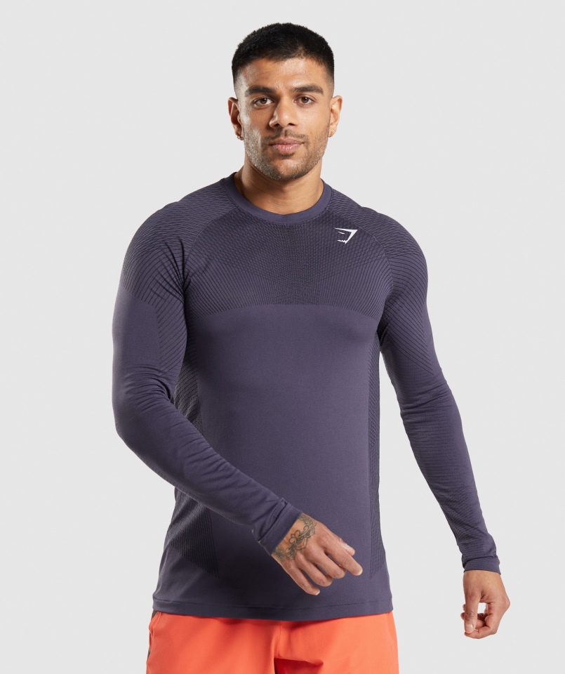 Gymshark Apex Bezszwowa Koszulka Z Długim Rękawem Bogata Fioletowo-czarna