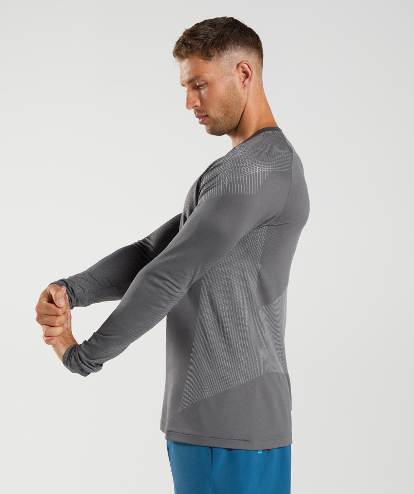 Gymshark Apex Bezszwowa Koszulka Z Długim Rękawem Sylwetka Szaro-smokey Grey