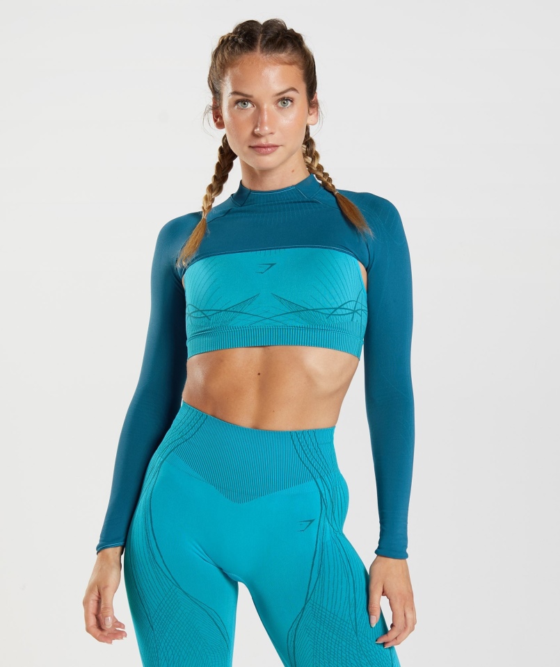 Gymshark Wierzchołek Bezszwowe Wzruszenie Ramion Atlantic Blue-shark Blue