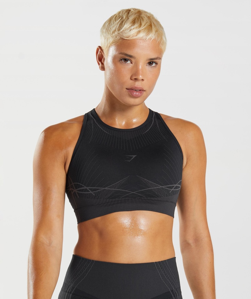 Gymshark Apex Bezszwowy Biustonosz Sportowy Czarno-onyksowy Szary