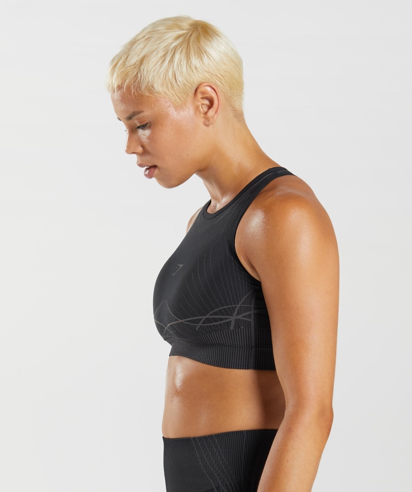 Gymshark Apex Bezszwowy Biustonosz Sportowy Czarno-onyksowy Szary