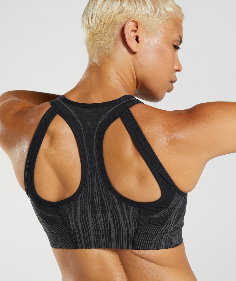 Gymshark Apex Bezszwowy Biustonosz Sportowy Czarno-onyksowy Szary