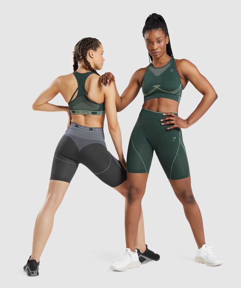 Gymshark Apex Bezszwowy Biustonosz Sportowy Obsydian Zielono-ogórkowy Zielony