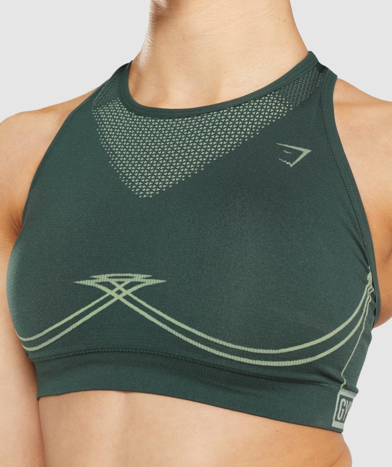 Gymshark Apex Bezszwowy Biustonosz Sportowy Obsydian Zielono-ogórkowy Zielony