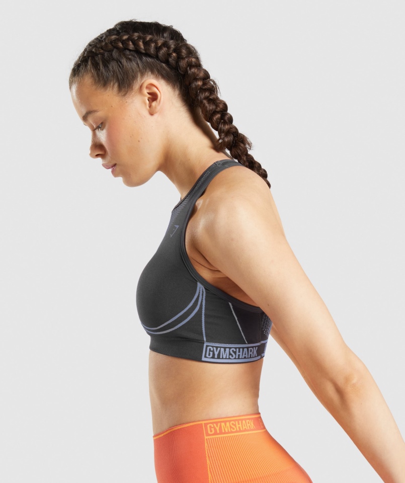 Gymshark Apex Bezszwowy Biustonosz Sportowy Onyks Szaro-lawendowy Niebieski
