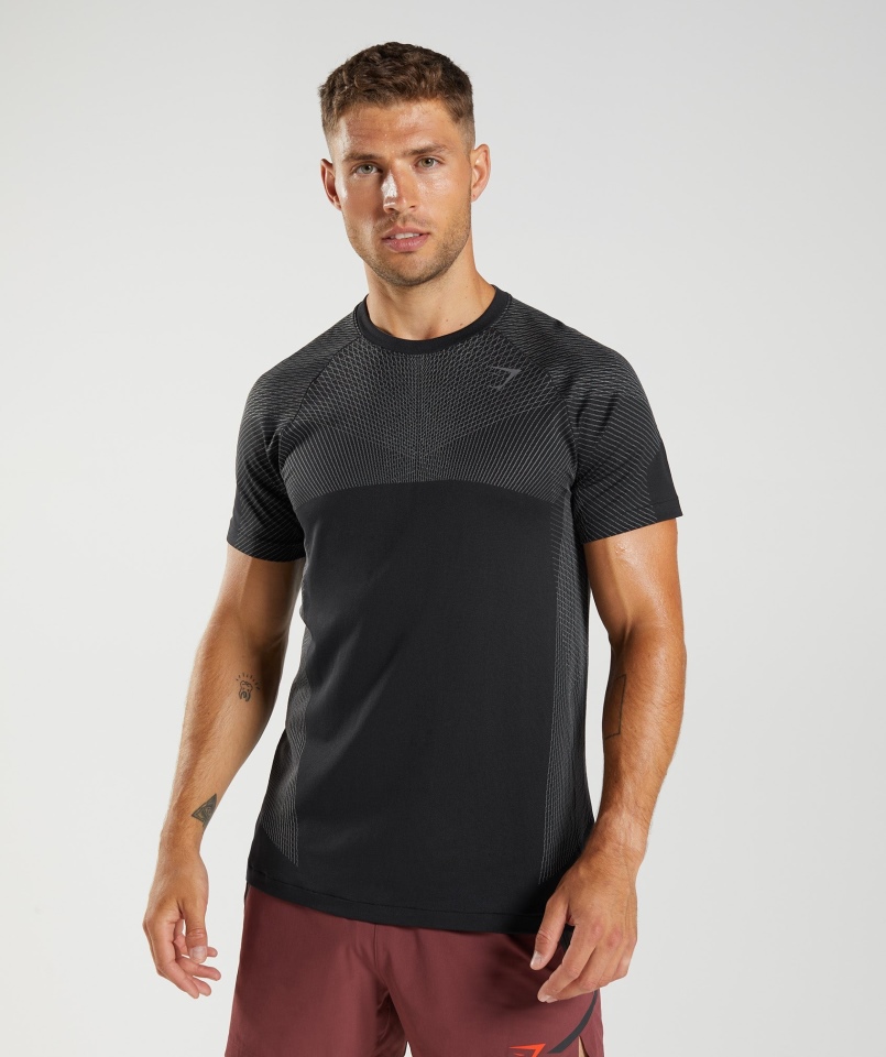 Gymshark Apex Bezszwowa Koszulka Czarno-sylwetka Szara