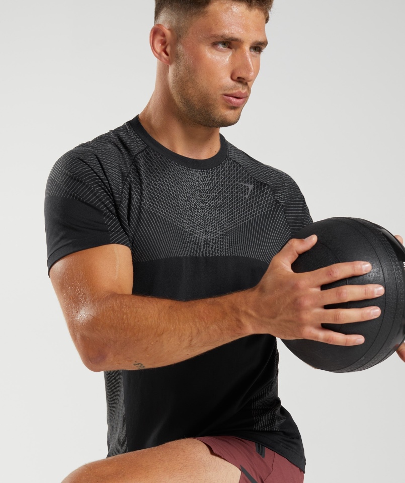 Gymshark Apex Bezszwowa Koszulka Czarno-sylwetka Szara