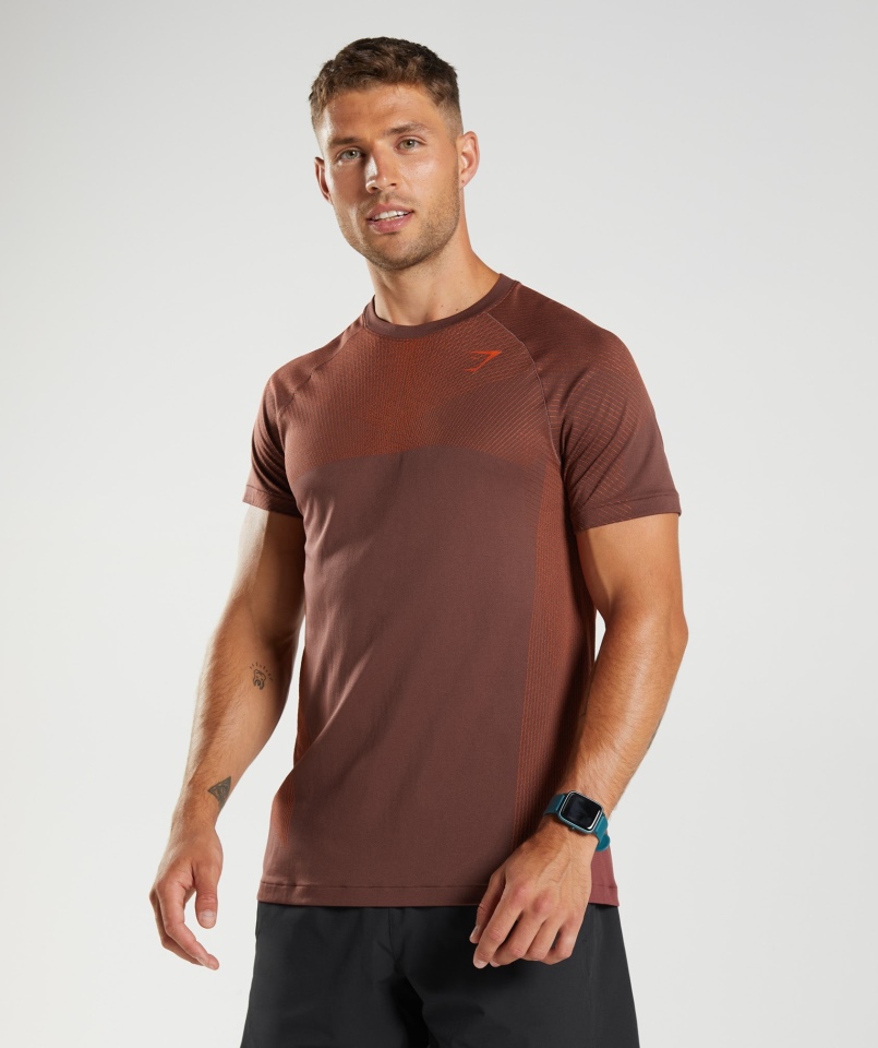 Gymshark Apex Bezszwowa Koszulka Wiśniowa Brązowo-pieprzowa Czerwona