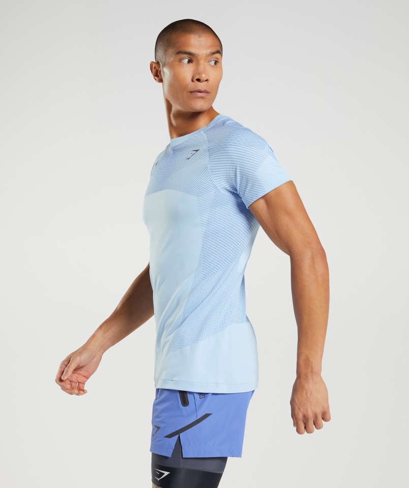 Gymshark Apex Bezszwowy T-shirt Lniany Niebieski-court Niebieski