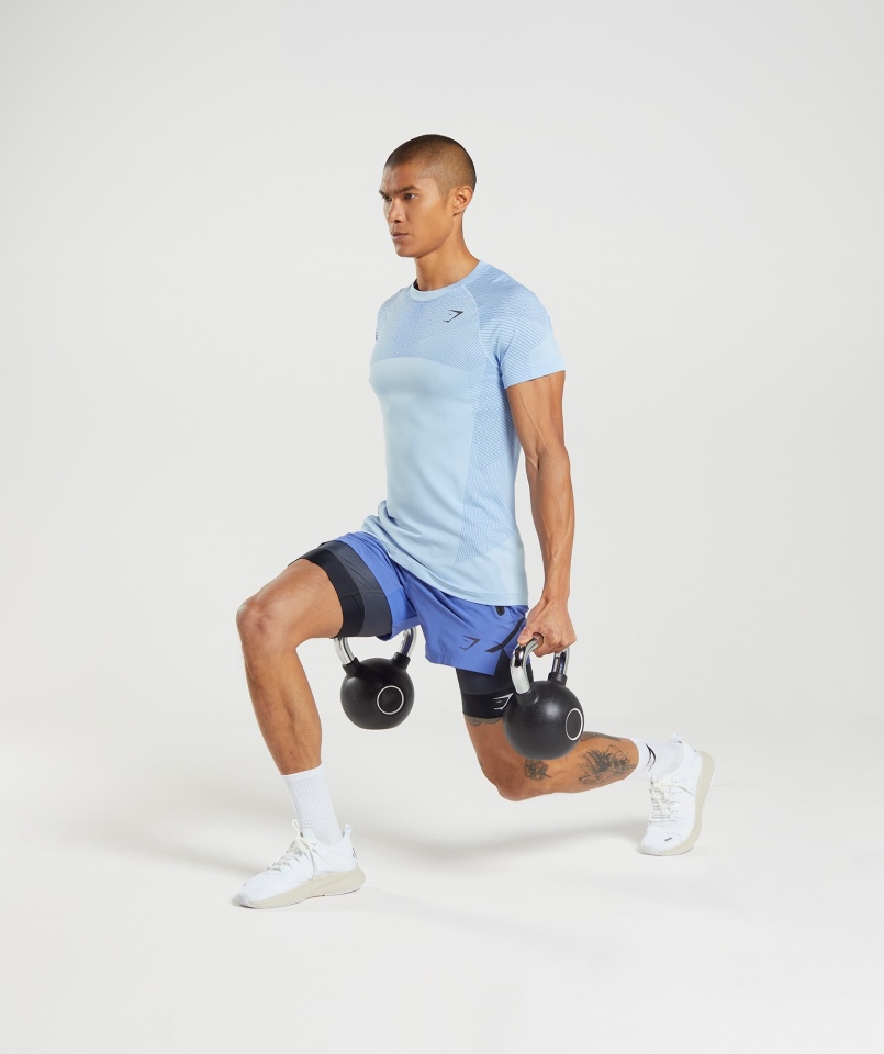 Gymshark Apex Bezszwowy T-shirt Lniany Niebieski-court Niebieski