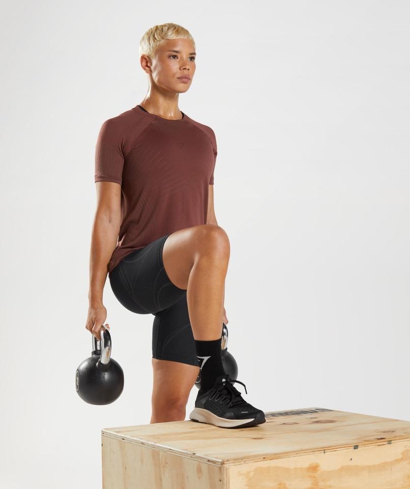 Gymshark Wierzchołek Bezszwowy Top Wiśniowy Brązowo-truflowy Brązowy