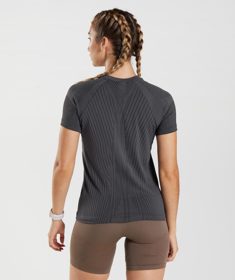 Gymshark Top Bezszwowy Wierzchołek Onyks Szaro-czarny