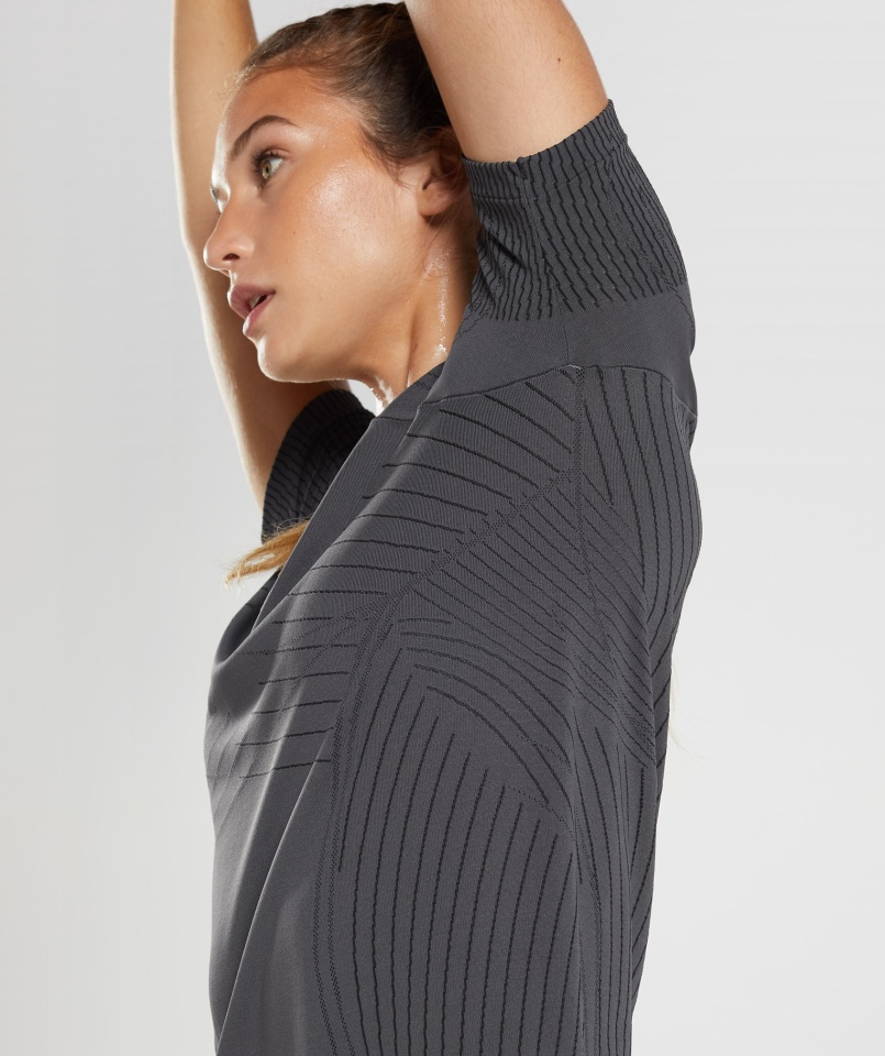 Gymshark Top Bezszwowy Wierzchołek Onyks Szaro-czarny