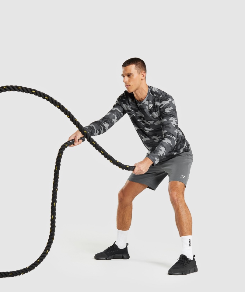 Gymshark Przyjazd Koszulka Z Długim Rękawem Szary Nadruk