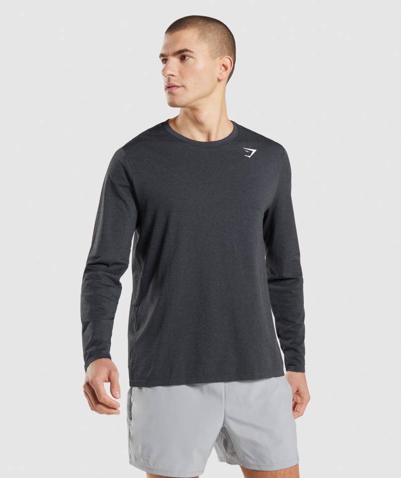 Gymshark Arrival Bezszwowa Koszulka Z Długim Rękawem Czarna Marl