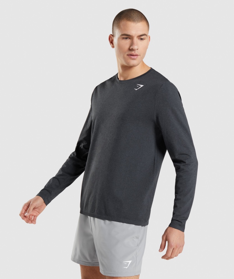 Gymshark Arrival Bezszwowa Koszulka Z Długim Rękawem Czarna Marl
