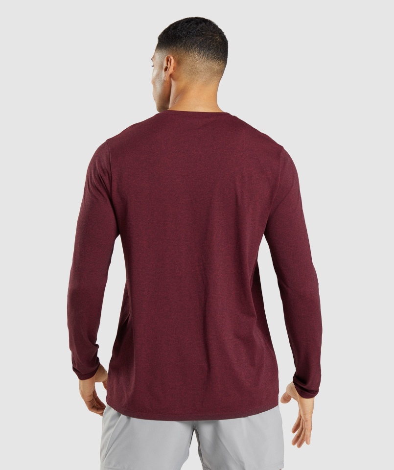 Gymshark Arrival Bezszwowa Koszulka Z Długim Rękawem Bordowo-czerwona Marl