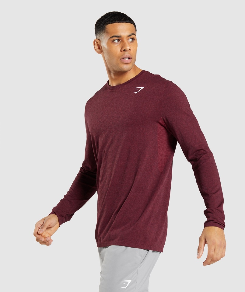 Gymshark Arrival Bezszwowa Koszulka Z Długim Rękawem Bordowo-czerwona Marl