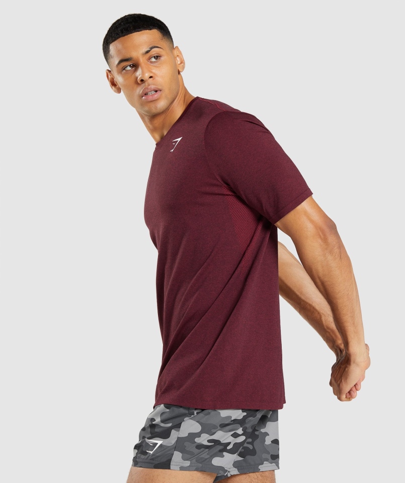 Gymshark Arrival Bezszwowa Koszulka Z Krótkim Rękawem Bordowo-czerwona Marl