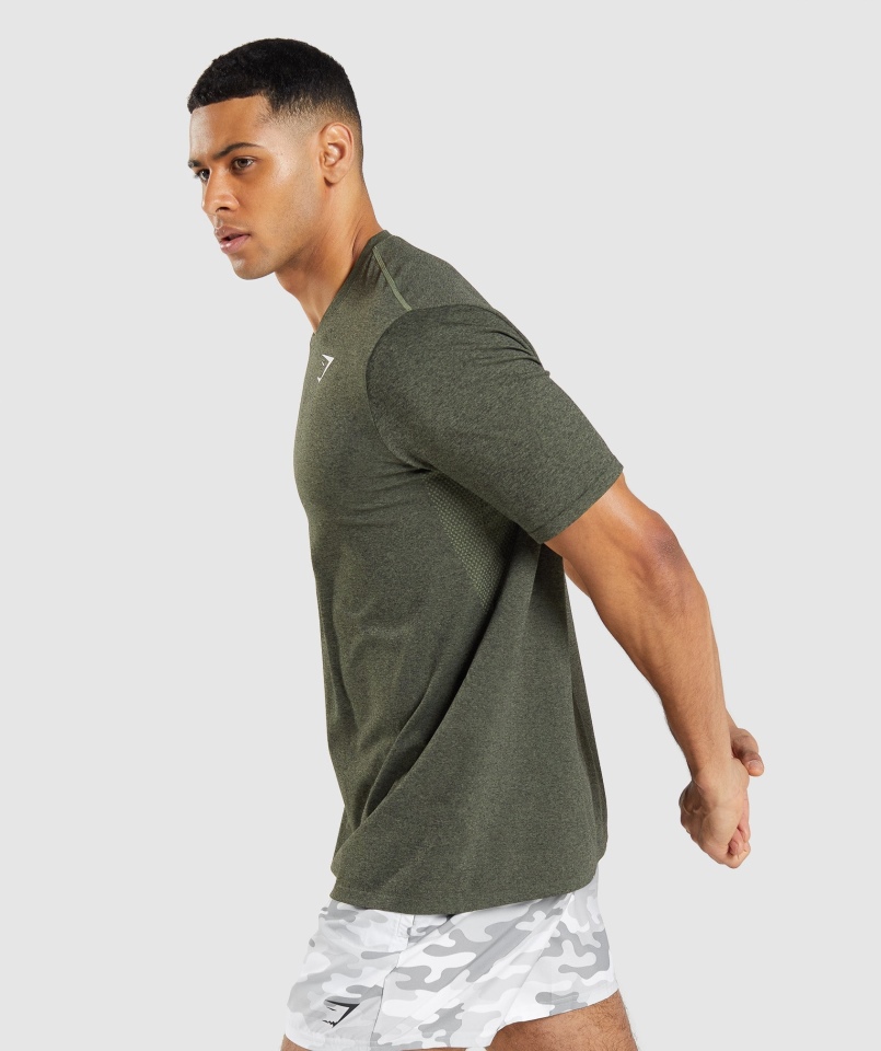 Gymshark Arrival Bezszwowa Koszulka Z Krótkim Rękawem Core Oliwkowa Marl
