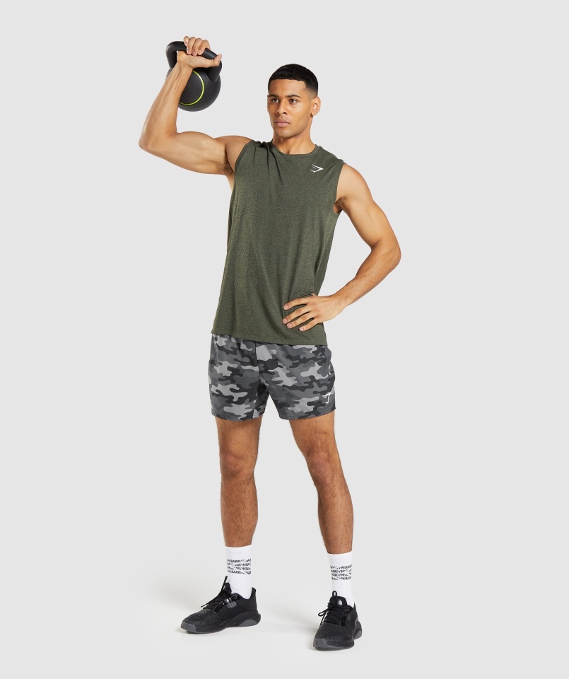 Gymshark Przyjazd Bezszwowy Rdzeń Bez Rękawów Oliwkowy Marl