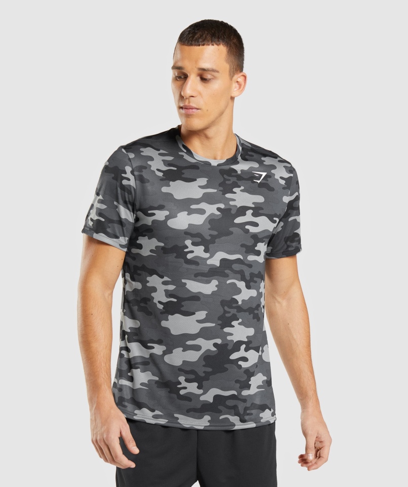 Gymshark Przyjazd T-shirt Męski Szary Nadruk