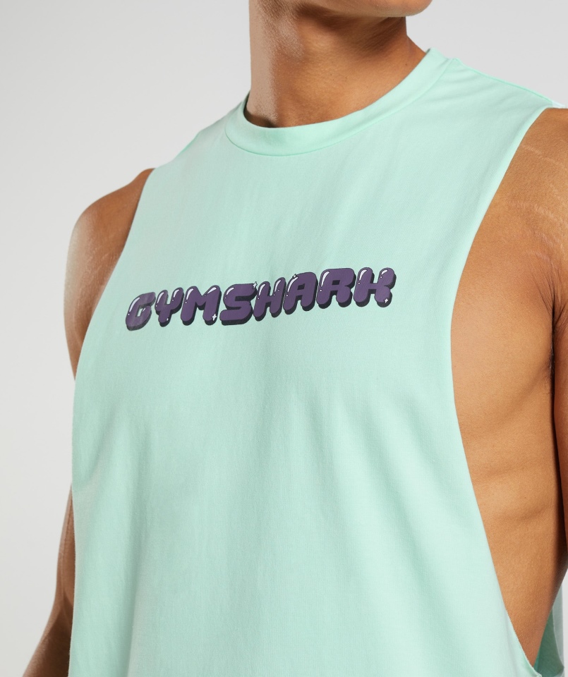 Gymshark Bańka Print Drop Arm Tank Turbo Niebieski