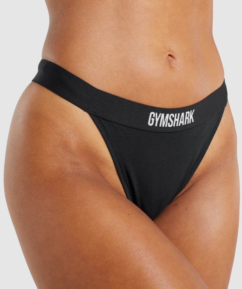 Gymshark Bawełniane Stringi Z Wysokim Stanem Czarne