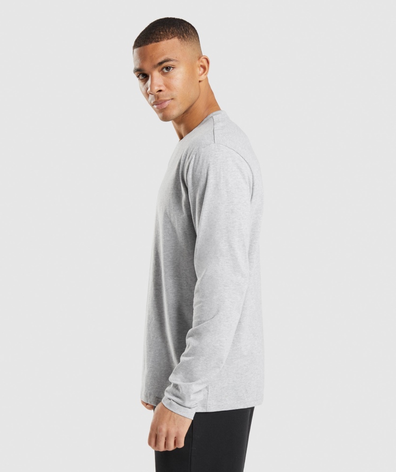 Gymshark Koszulka Z Długim Rękawem Z Herbem Jasnoszary Core Marl