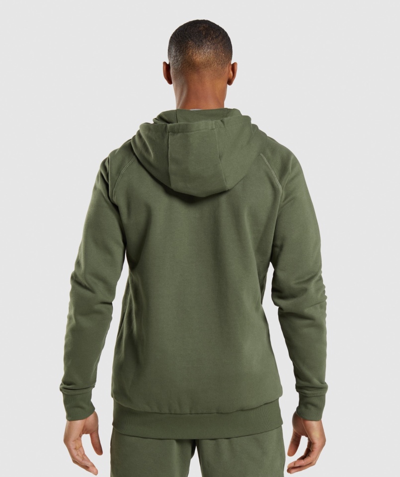 Gymshark Crest Bluza Z Kapturem Na Zamek Rdzeń Oliwkowy