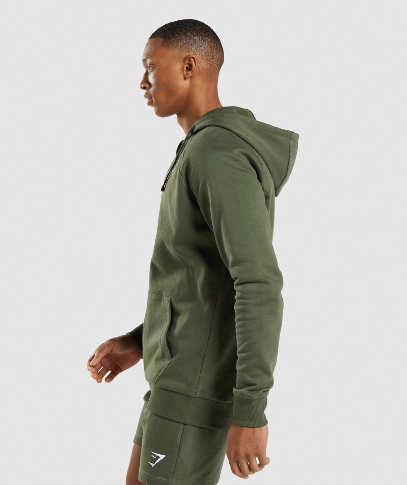 Gymshark Crest Bluza Z Kapturem Na Zamek Rdzeń Oliwkowy
