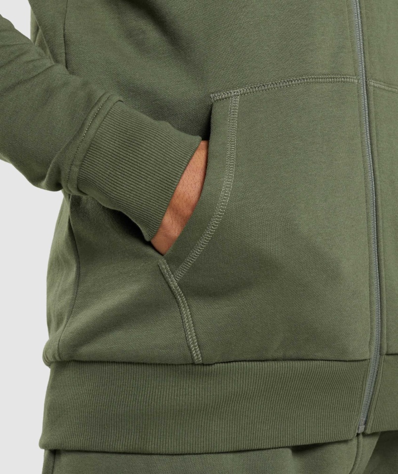 Gymshark Crest Bluza Z Kapturem Na Zamek Rdzeń Oliwkowy