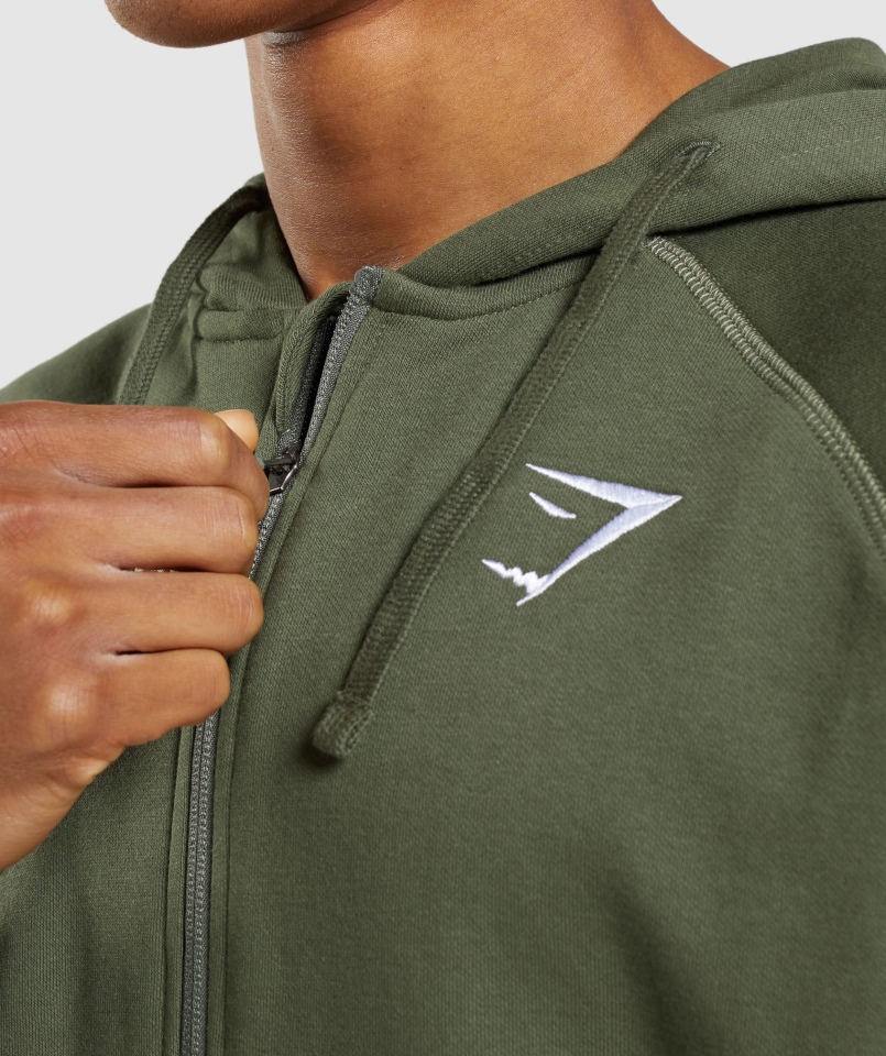 Gymshark Crest Bluza Z Kapturem Na Zamek Rdzeń Oliwkowy