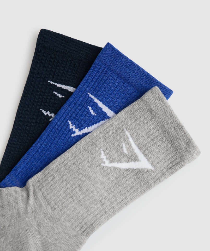 Gymshark Załóg Skarpetki 3pk Granatowo-jasnoszary Melanż