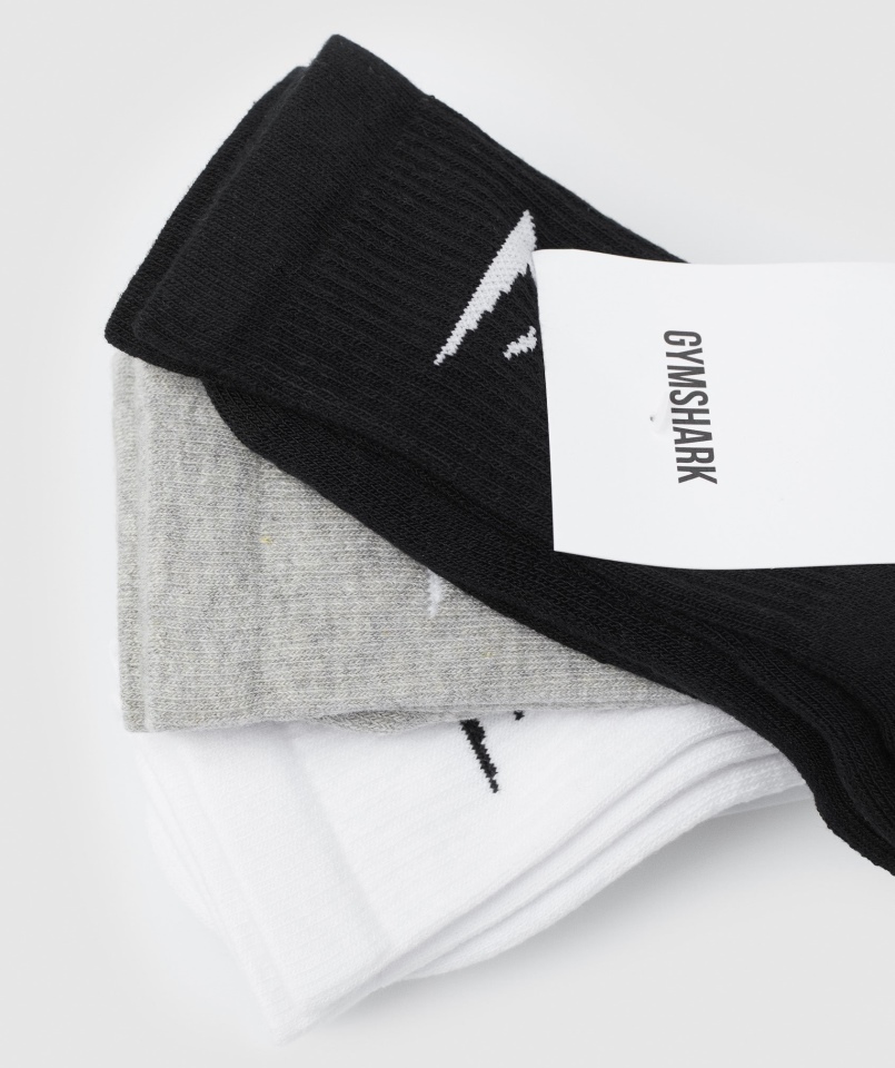 Gymshark Załóg Skarpetki 3szt Biało-jasnoszare Melanżowo-czarne