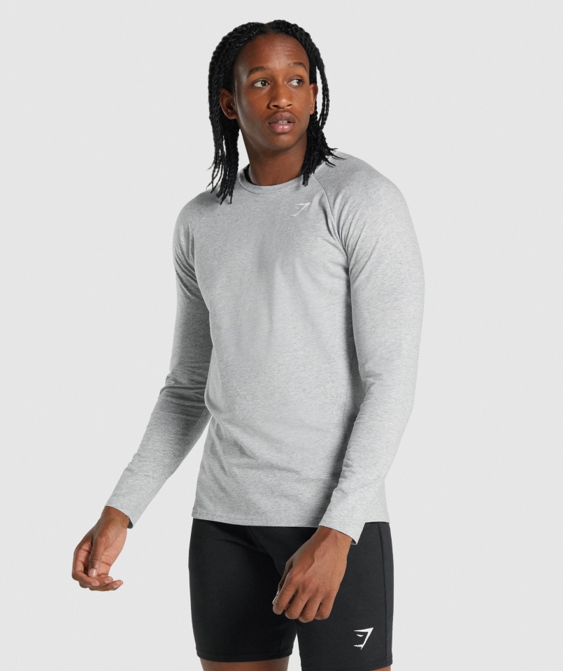 Gymshark Kryty T-shirt Z Długim Rękawem Jasnoszary Melanż