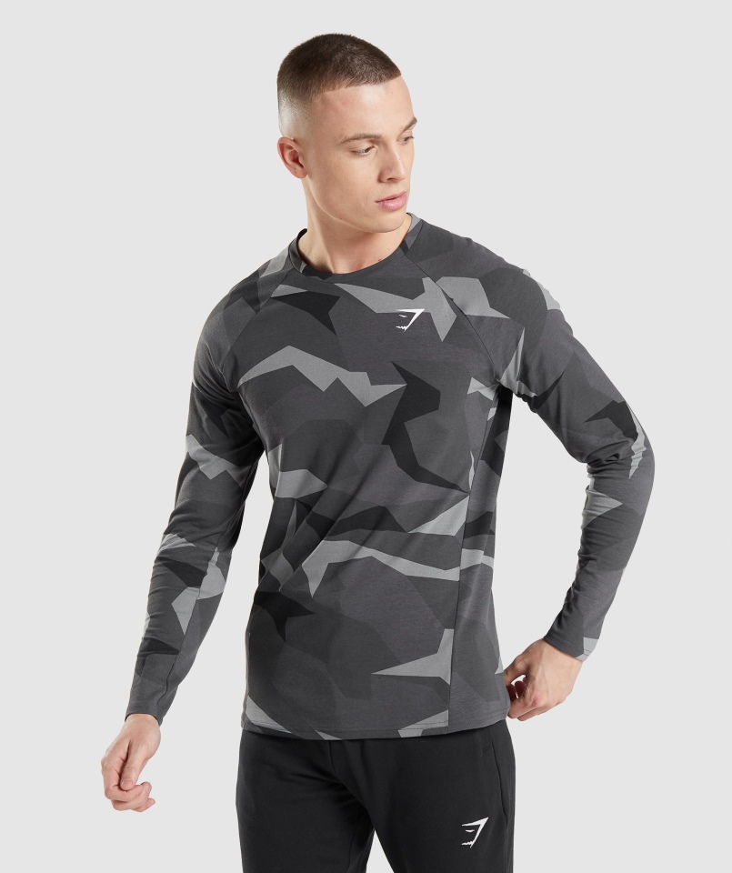 Gymshark Kryty T-shirt Z Długim Rękawem Czarny Nadruk