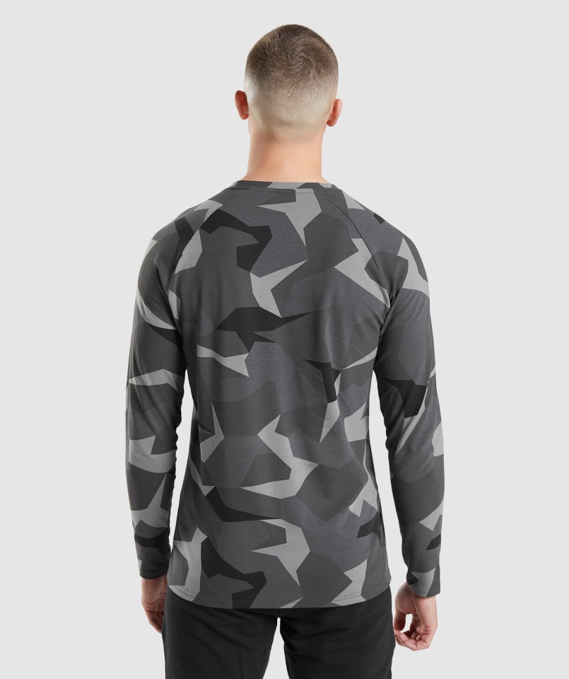 Gymshark Kryty T-shirt Z Długim Rękawem Czarny Nadruk