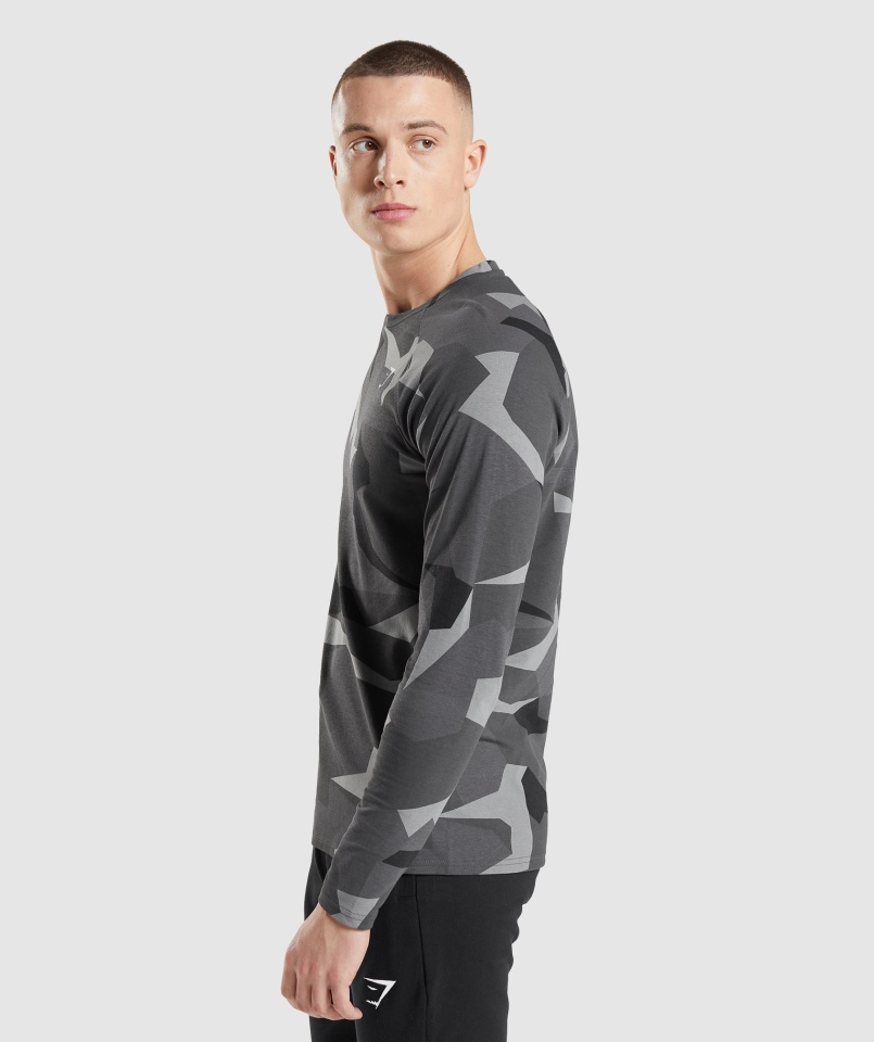 Gymshark Kryty T-shirt Z Długim Rękawem Czarny Nadruk