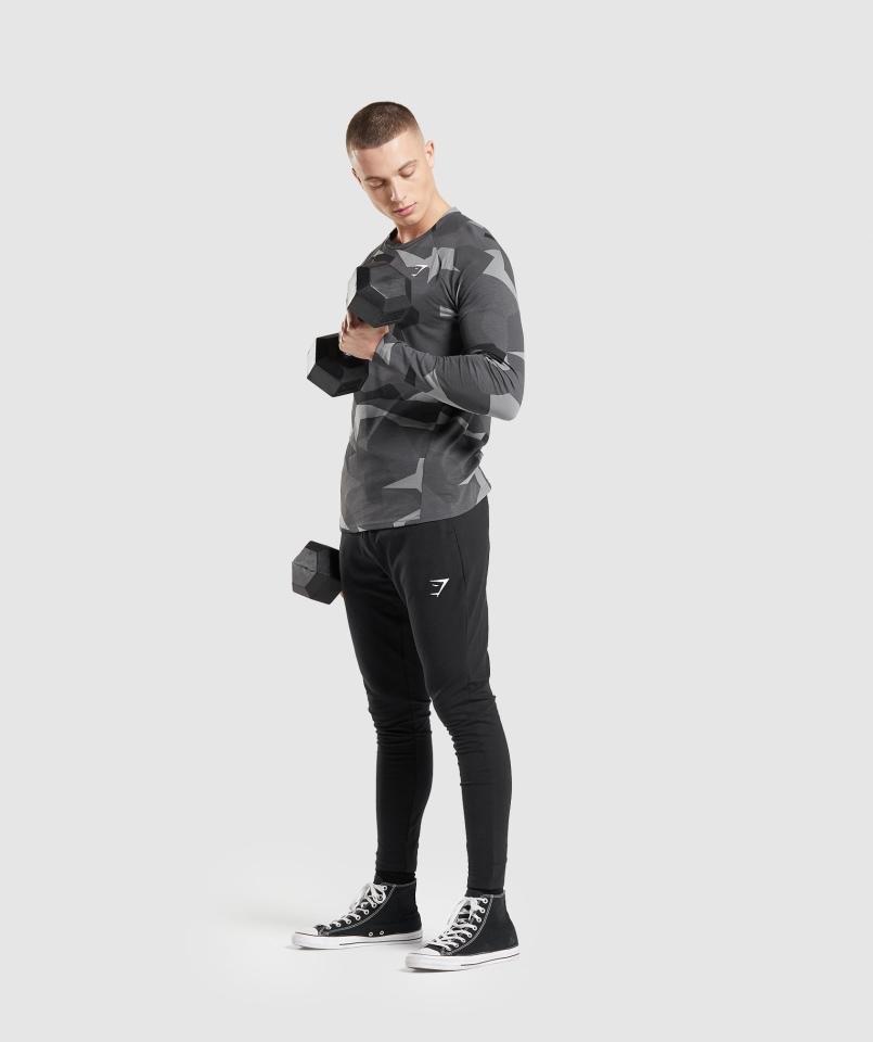Gymshark Kryty T-shirt Z Długim Rękawem Czarny Nadruk
