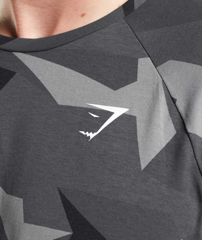 Gymshark Kryty T-shirt Z Długim Rękawem Czarny Nadruk