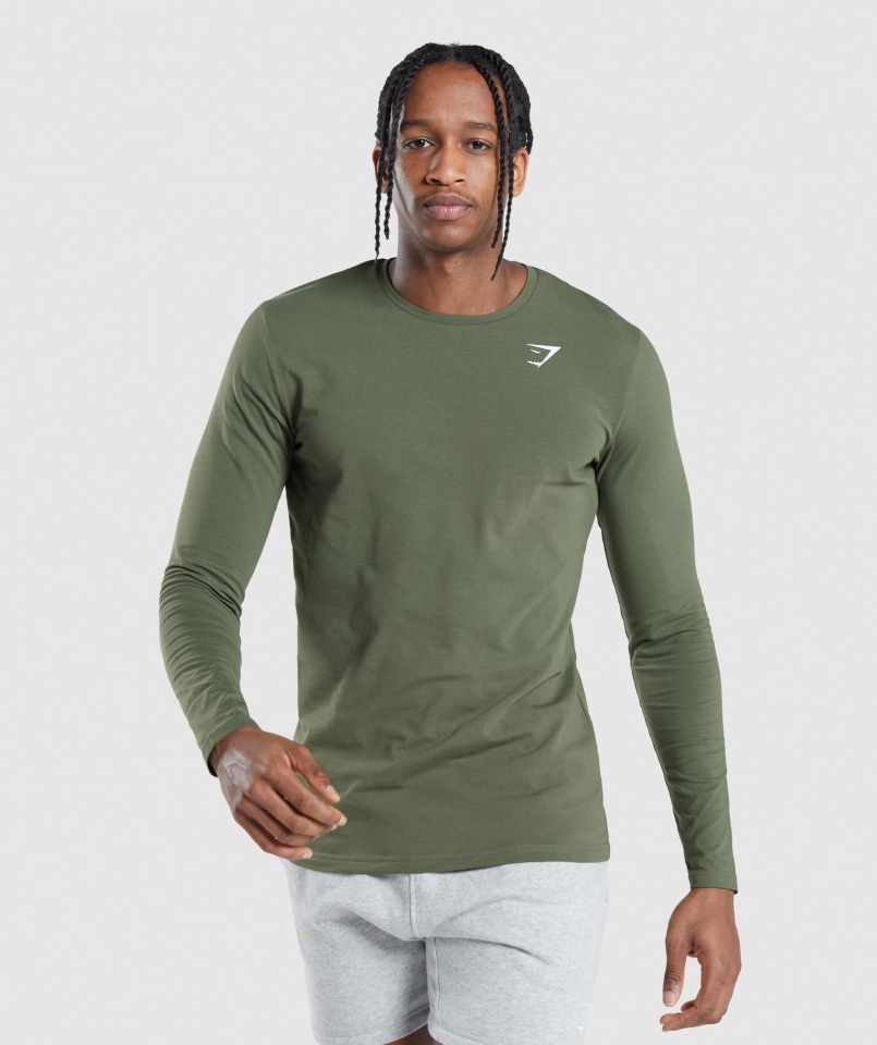 Gymshark Essential T-shirt Z Długim Rękawem Core Oliwkowy