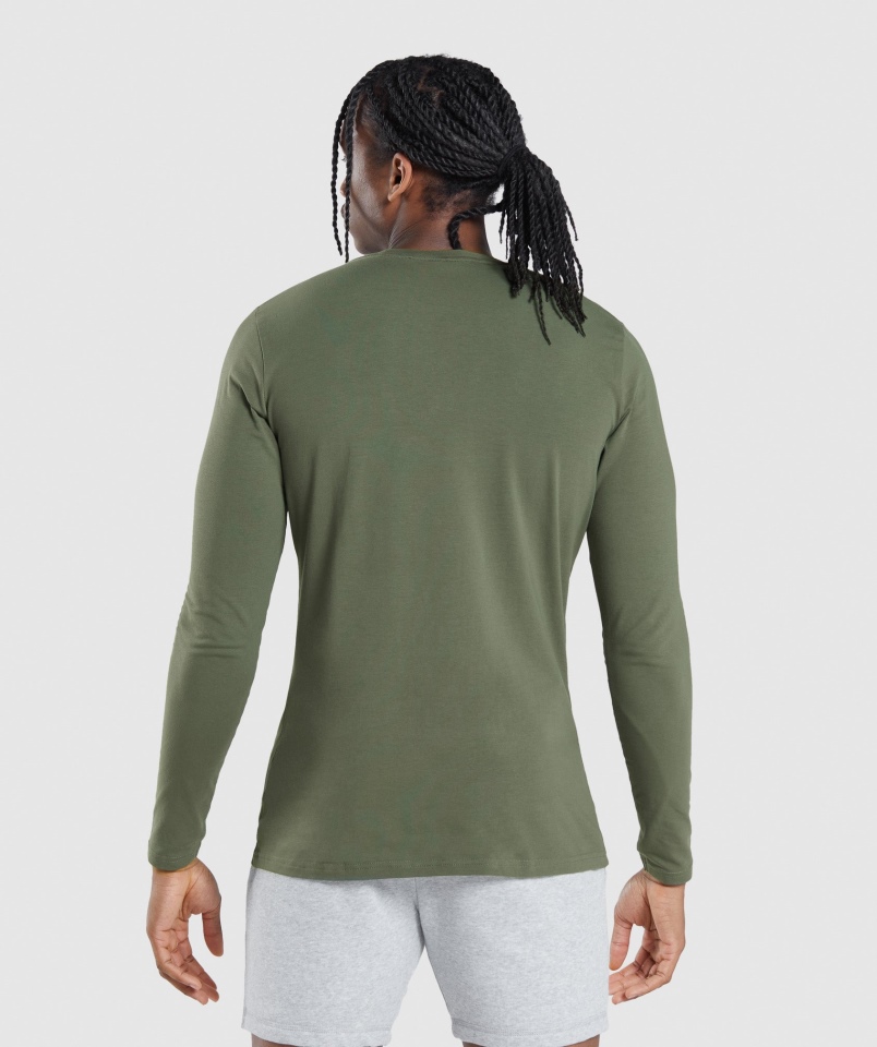 Gymshark Essential T-shirt Z Długim Rękawem Core Oliwkowy