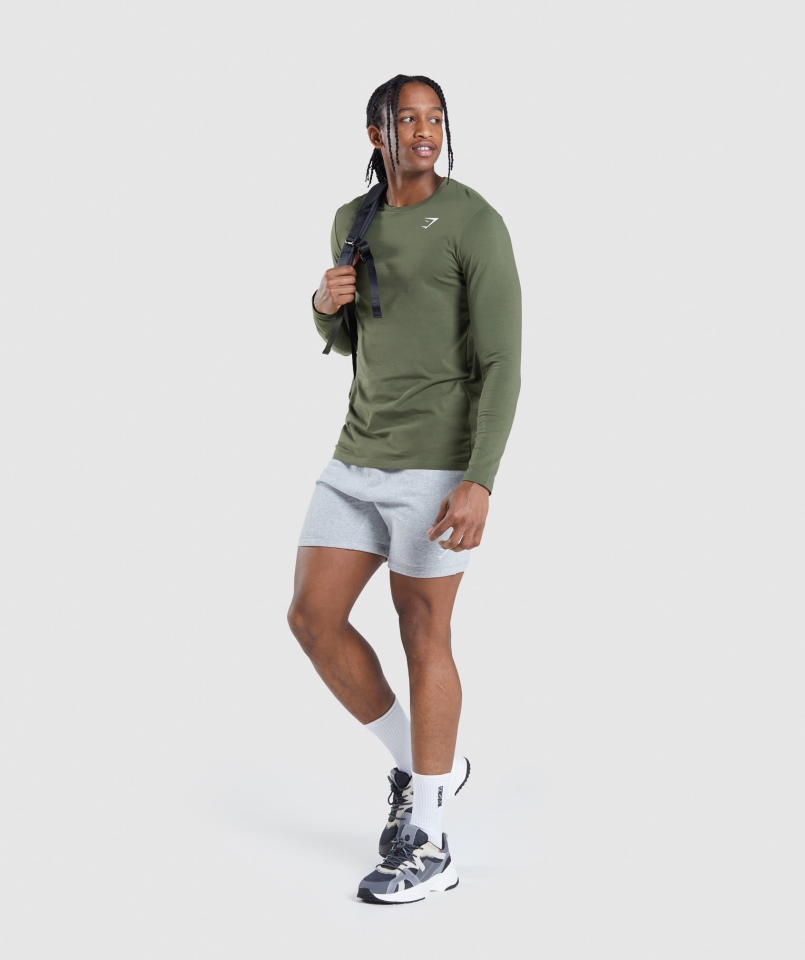 Gymshark Essential T-shirt Z Długim Rękawem Core Oliwkowy