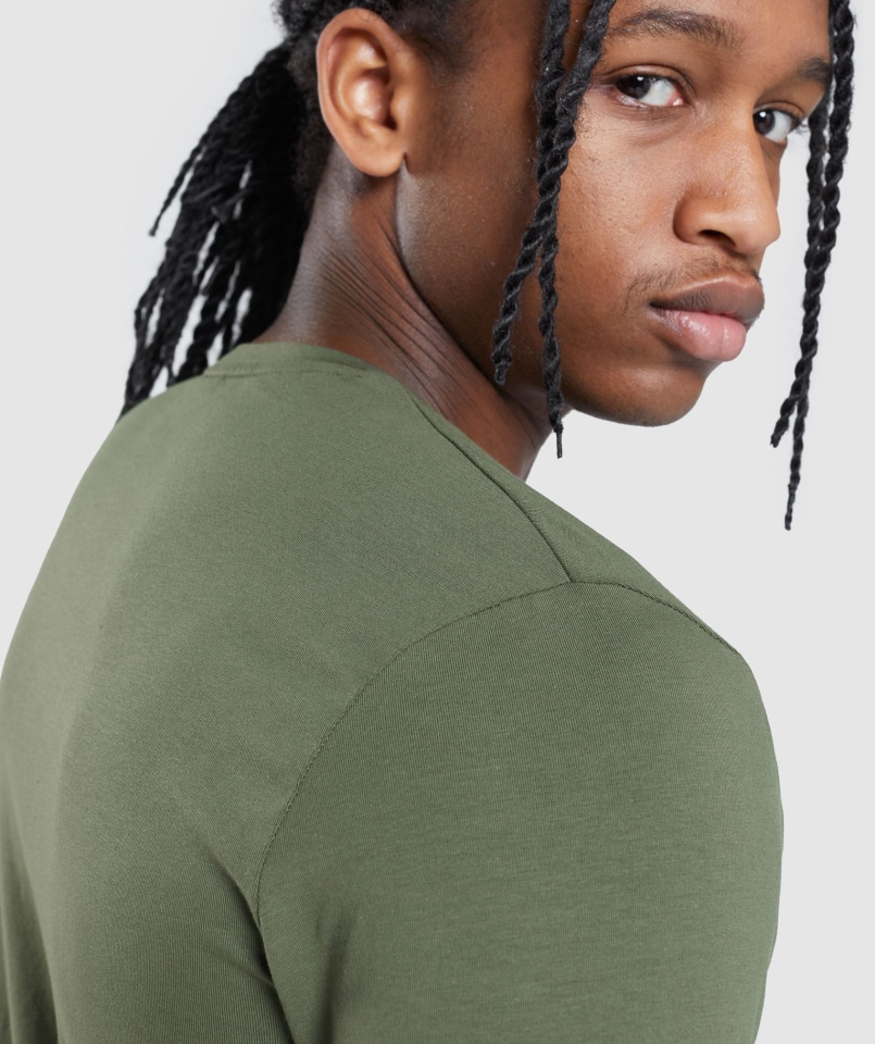 Gymshark Essential T-shirt Z Długim Rękawem Core Oliwkowy