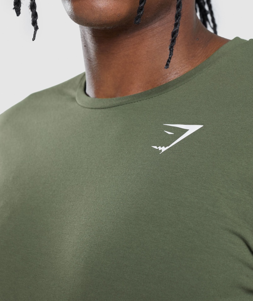 Gymshark Essential T-shirt Z Długim Rękawem Core Oliwkowy