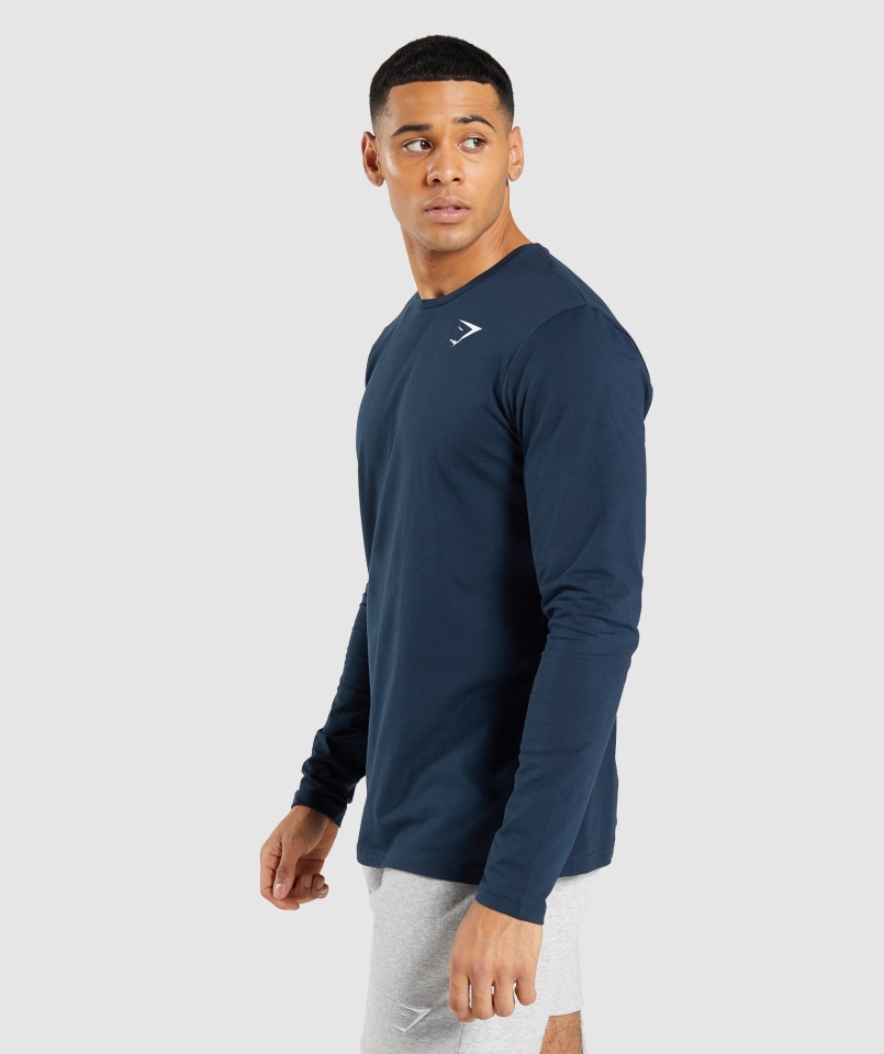 Gymshark Essential T-shirt Z Długim Rękawem Granatowy