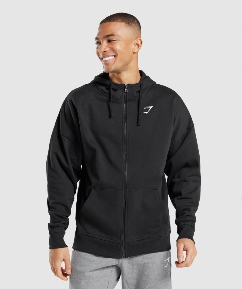 Gymshark Essential Bluza Z Kapturem Zapinana Na Zamek Oversize Czarna
