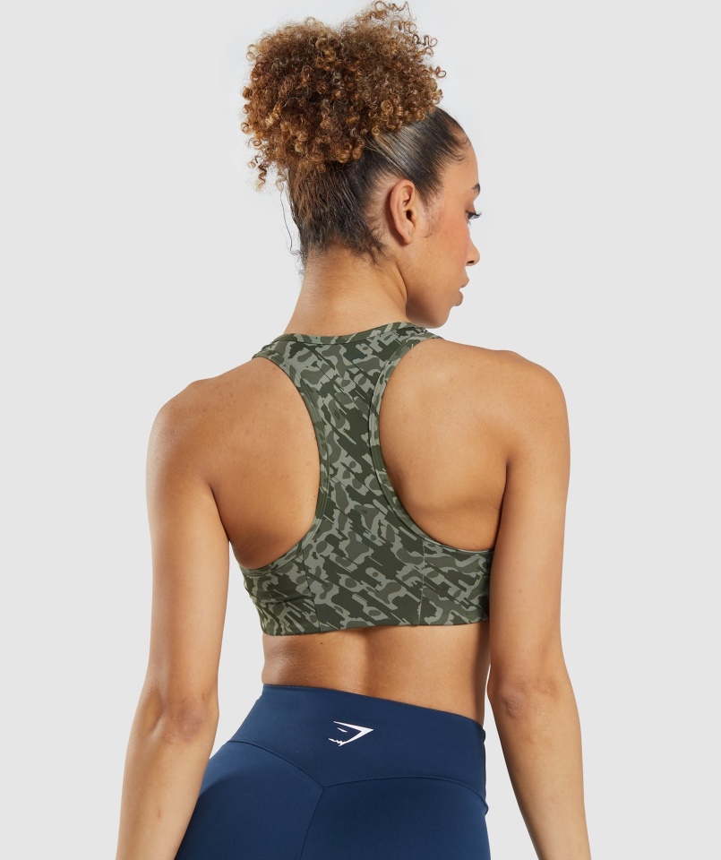 Biustonosz Sportowy Gymshark Essential Racer Back Zielony Nadruk